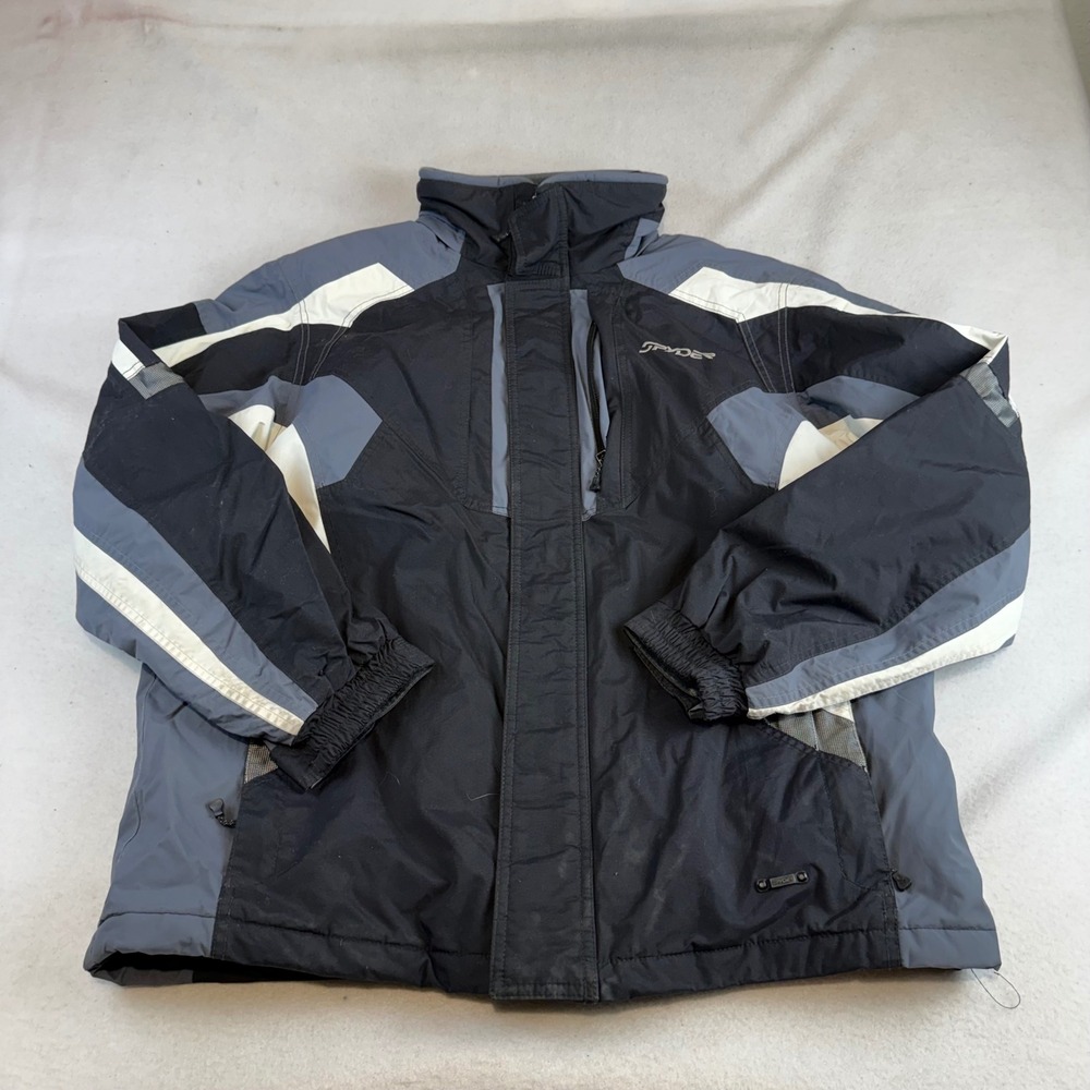 Spyder Mens Ski Jacket Large Black Grey White Colorblock Insulated Snow Coat